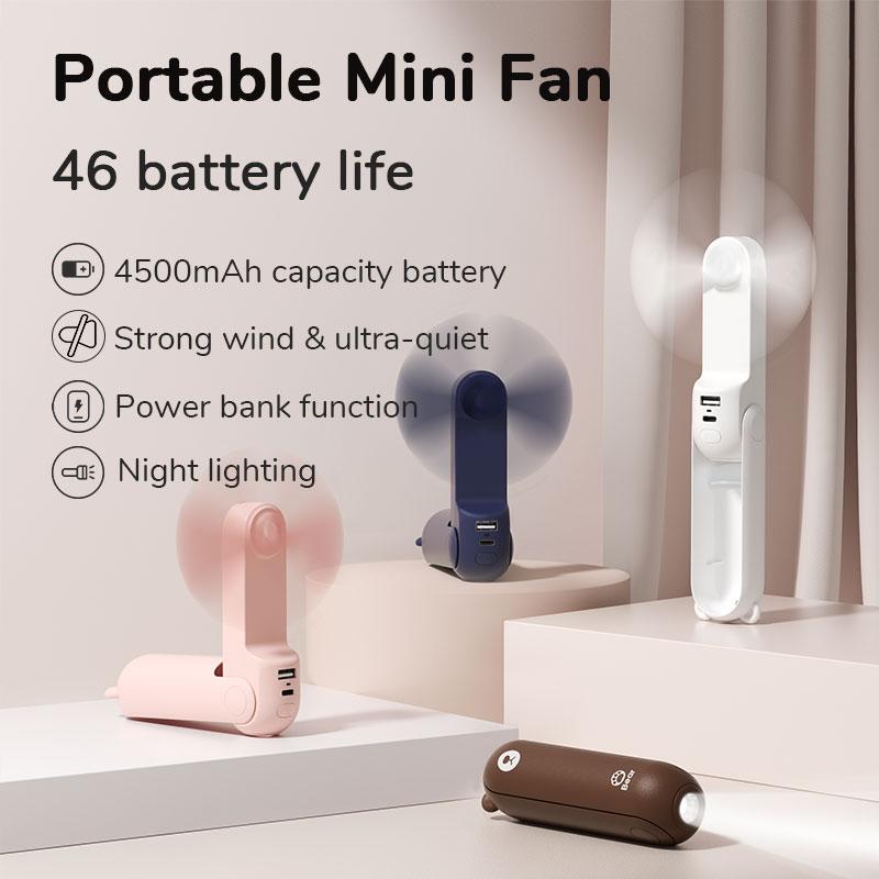 Портативный Мини Ручной Вентилятор USB Перезаряжаемый Power Bank 4500 мАч Фонарик Маленький Карманный Вентилятор для Путешествий на Открытом Воздухе