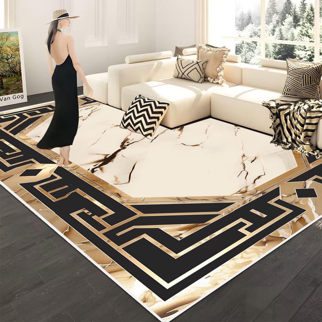 Европейская роскошь Большой ковер для гостиной Роскошное украшение в твердом переплете Золотой ковер для гостиной Зона дивана Моющийся коврик для журнальных столиков