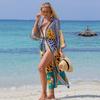 EDOLYNSA Boho Printed Kimono Dress Tunic Women Summer Clothes Plus Size Long Sleeve Bikini Wrap Dress Beach Wear Swim Suit Cover Up Q1414