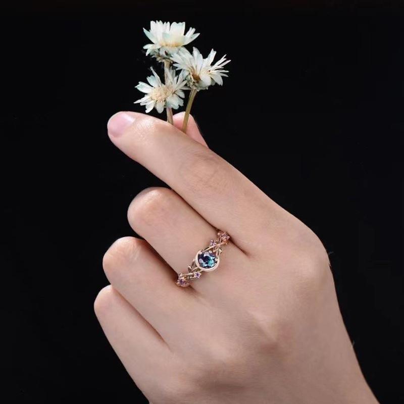 Cold Wind Moon Star Flower Colorful Zircon Crystal Women's Fashion Jewelry Ring