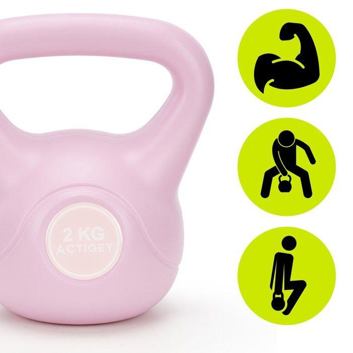 ACTIGET Kettlebell pour l'exercice, haltère de 2 kg, kettlebell d'entraînement ABS, balle rose