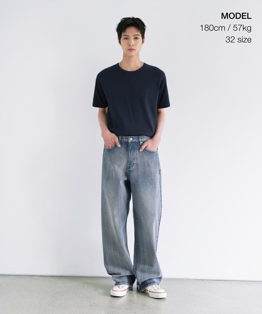 MUSINSA STANDARD Scrub Washed Wide Denim Pants [Light Indigo]