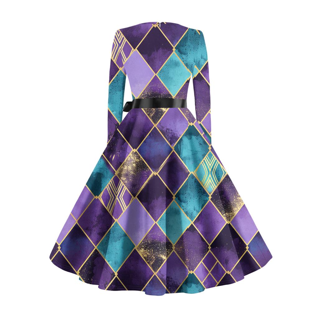 Women's Casual Fashion Long Sleeve Vintage Long Dresses