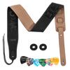 Guitar Strap Bass Strap Electric Guitar Strap Picks 6 Pieces Lock 6cm Width Adjustable Length Comfort Material Fine Embroidery [LEKATO] Black/Black