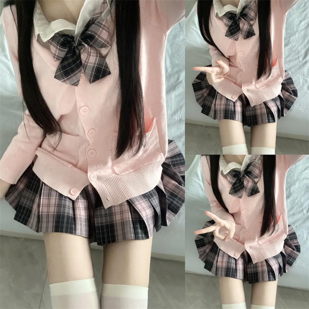 Костюм JK Uniform на весну и осень, клетчатая юбка, свитер с длинными рукавами, кардиган, костюм-двойка в студенческом стиле