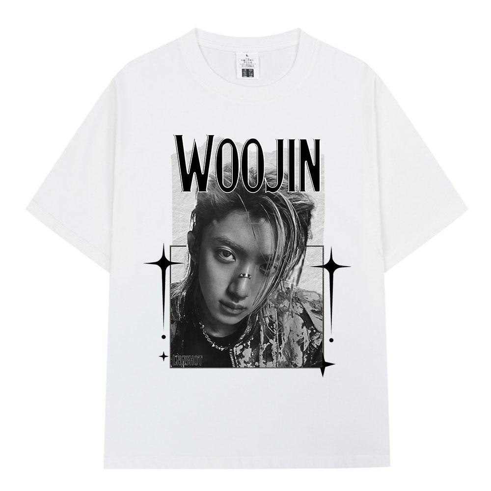 Корейская K-pop Хип-хоп Группа Lngshot WOOJIN Футболка Унисекс Женская Одежда Модные Футболки Большого Размера Хлопок Короткий Рукав Топы Подарки для Фанатов