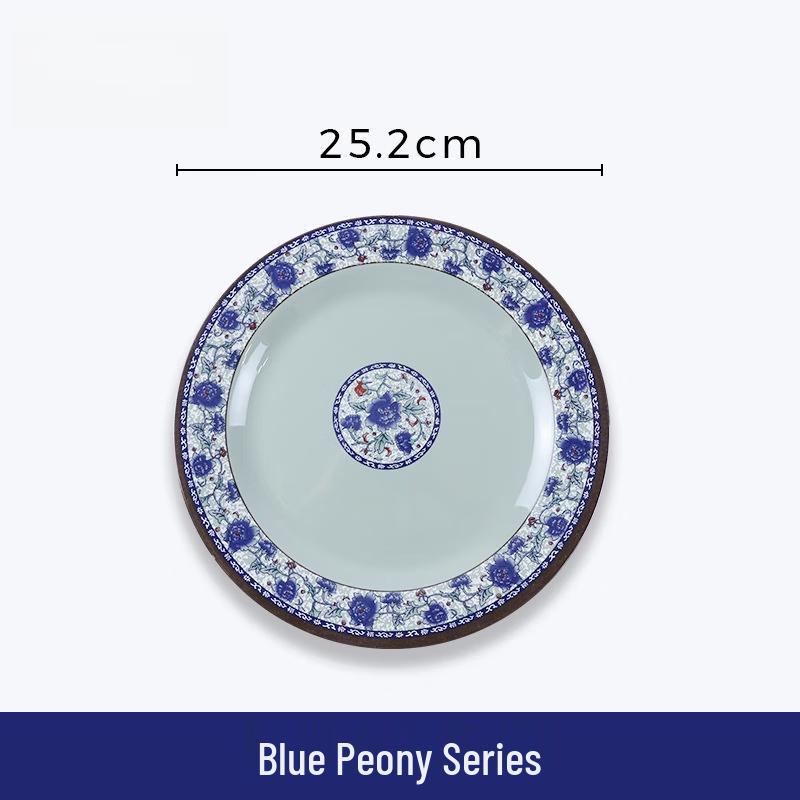 Wuhe 'Rhythm of Lotus' Blue Peony 10-inch Melamine Plate