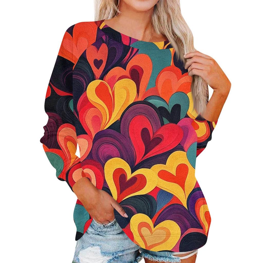 Женский модный пуловер с круглым вырезом и длинными рукавами, с принтом ко Дню святого Валентина, повседневный