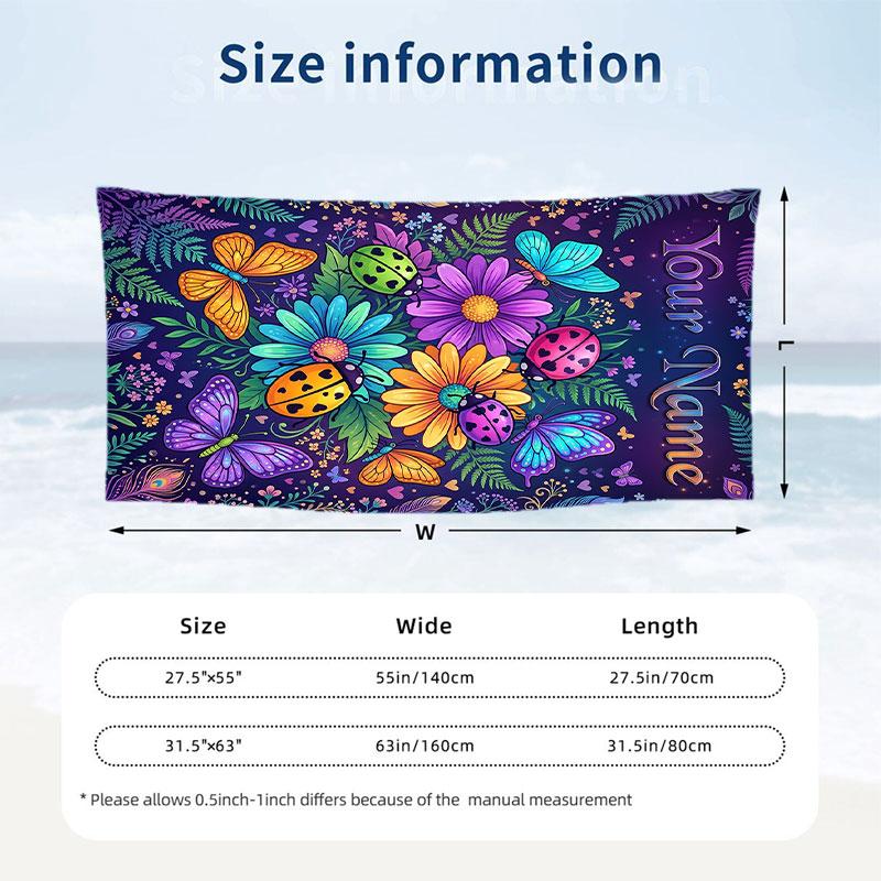 Butterfly Theme Beach Towel Personalized Custom Name & Text Soft Quick Dry Beach Towel for Swimming Travel