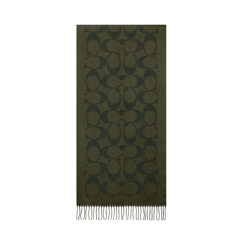 COACH Classic Logo Design Wool Scarf Women's Olive Green