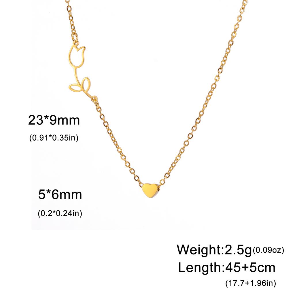 Hollow Flower Heart Pendant Stainless Steel Necklace For Men And Women Fashionable Sweet Romantic Valentine's Day Gift Jewelry