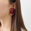 Wine Red Color Oval Earrings Vintage Trend Waterdrop Earrings Stud Earrings For Women