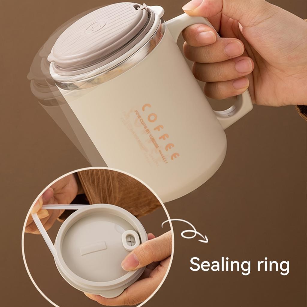 Double-layer Coffee Cup With Spoon&Straw Milk Coffee Mug Portable Insulated Anti Scalding 304 Stainless Steel Water Cup