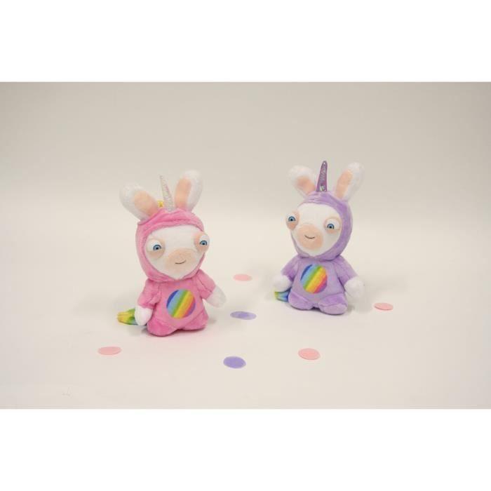 LAPINS CRETINS Peluche Licorne Lapicorne Sonore Mauve - 18 cm
