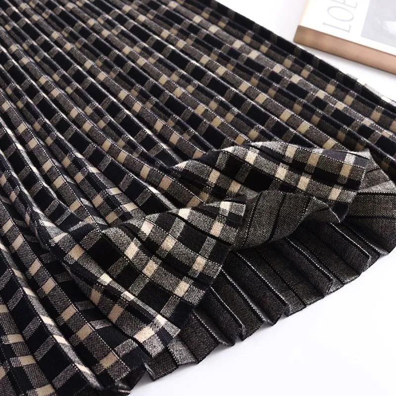 Юбки-плиссе осень-зима, трикотажные, женские, с высокой талией, универсальные, средней длины, А-силуэта