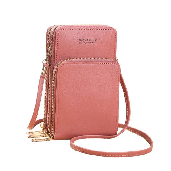 Mobile Phone Bag with Transparent Screen-touching Window Sling Bag Multi Compartments Faux