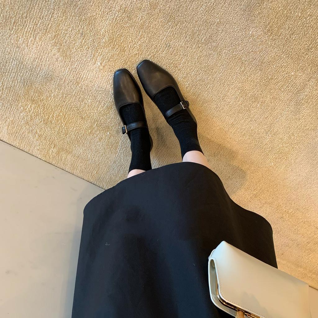 Cowhide Version~ Genuine Leather French Retro Mary Jane Shoes Women's Versatile One-word Buckle Shallow Mouth Flat Shoes Single Shoes Small Lea