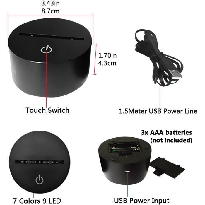 Lampe de nuit - led - 3d illusion - 7 couleurs - tactile - rechargeable usb