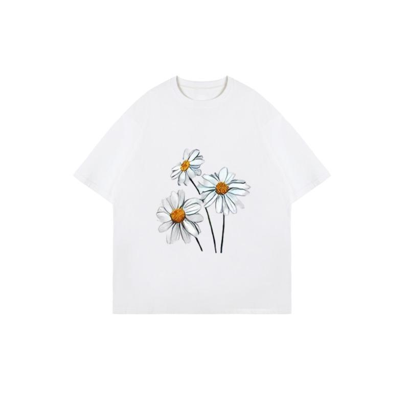 Футболка оверсайз с принтом черной ромашки, летняя повседневная одежда