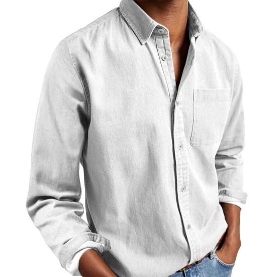 Spring Men Shirt with Chest Pocket Turn-down Collar Single-breasted Loose Cardigan Pure Color Formal Top Mid Length Casual Shirt