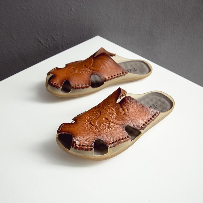 Genuine Leather Men Beach Slippers Plus Size Home Sandals Summer Beach Sandals Outdoor Casual Walking Beach Flip Flops Men Shoes
