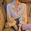 Blouse Women Elegant Vintage Shirt Embroidered Floral Top Long Sleeve Korean Office Ladies Oversized Luxury Designer Queen