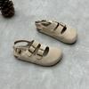 Johnature Genuine Leather Round Toe Sandals Retro Flat Solid Color Versatile Women's Shoes