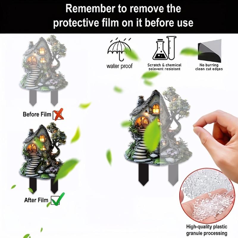 Acrylic Miniature Cabin Stake Decoration Weather Resistant Acrylic Cottage Stake Ornament For Patios Backyard Garden