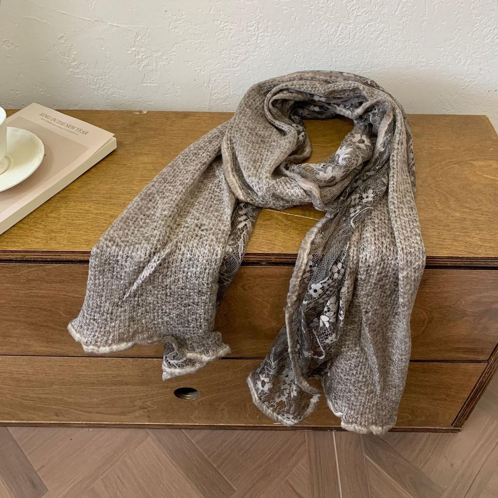 Gentle Intellectual Splicing Lace Flower Shawl with Women's New Air-conditioned Room Spring and Autumn Thin Scarf