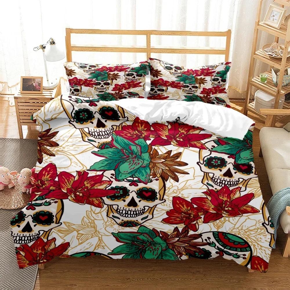 3D Print Mysterious Colored Skeleton Comfortable Duvet Cover Pillowcase Bedding Set Children Bedroom Decoration Home Textile