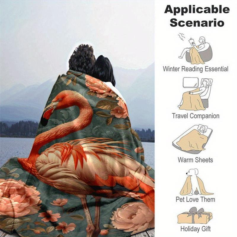 1pc Flamingo Printing Lightweight Flannel Blanket, Comfortable and Warm Blanket, for Camping Sofa Bed and Couch Office, Gift