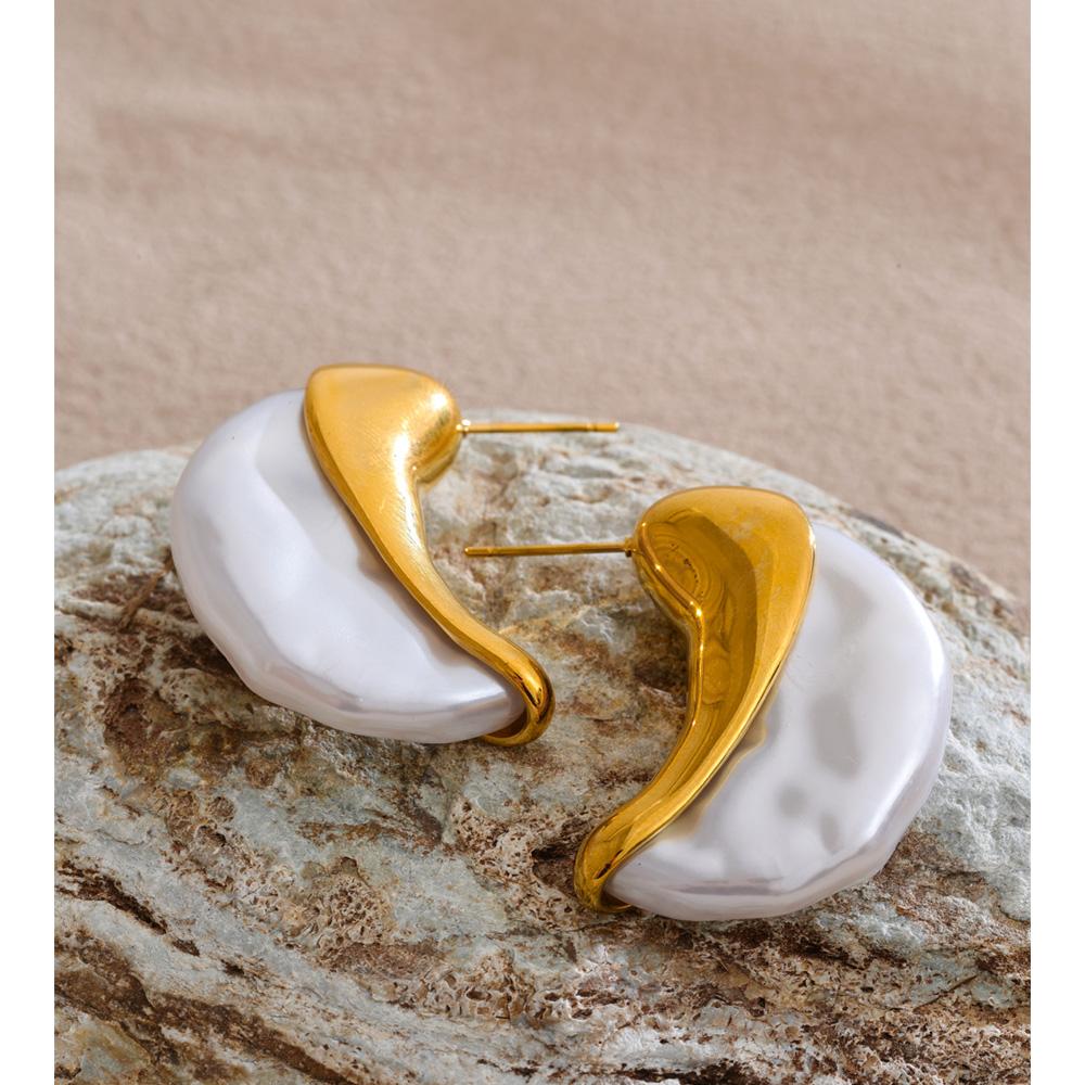 Eetit Женские серьги-хагги с имитацией жемчуга и луной для женщин, из нержавеющей стали, золотистые, эффектные, литые, уникальные украшения, предотвращающие аллергию