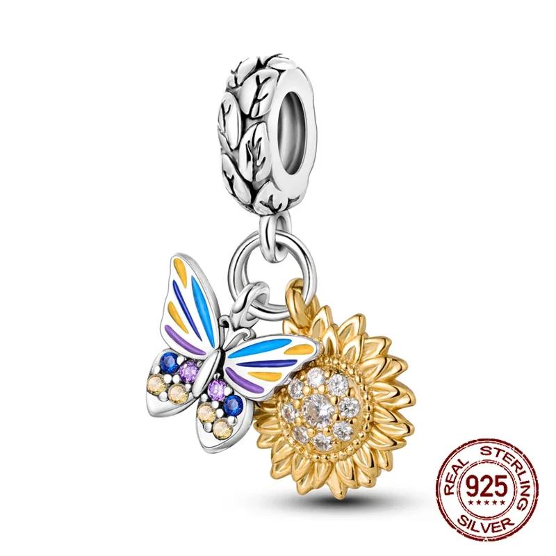 Copper Butterfly Sparkling Flower Iris Tulip Lavender Sunflower Beads Fit Original Bracelet Diy Bead Women Jewelry