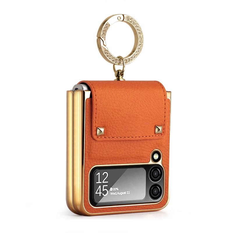 Phone Case Galaxy Z Flip 8 7 6 5 Electroplated Leather Cover With Ring Holder Full Body