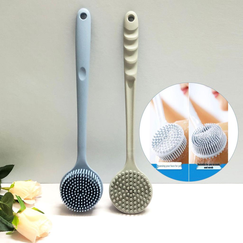 Long Handle Double-Sided Silicone Bath Brush - Exfoliating, Antibacterial, Anti-Mold Back Scrubber