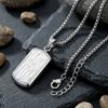 Hip Hop Square Textured Dog Tag Necklace Stainless Steel Box Chain Pendant 45cm Adjustable Length Trendy Jewelry Gift for Men