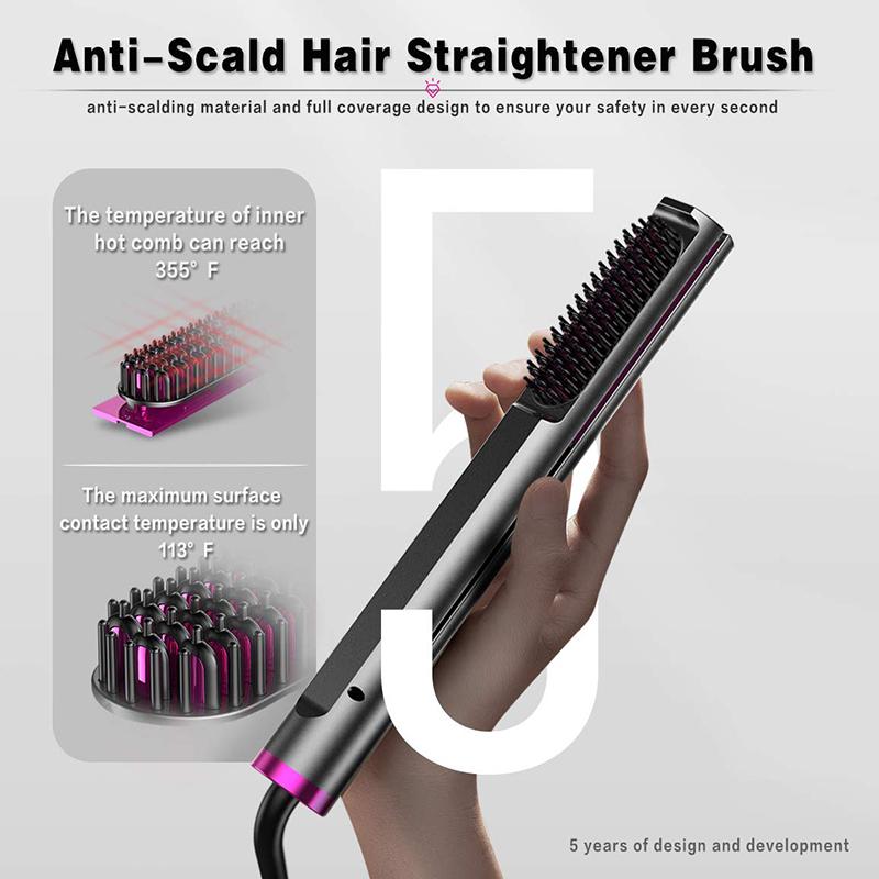 3 in 1 Electric LCD 60W Safety Titanium Hair Flat Iron Brush Hot Comb Hair Straightener Curler Ceramic Tourmaline Flat Iron