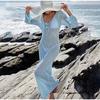 Women Long Bikini Cover Ups Swimsuit Bathing Suit Bohemian Sarong Elegant 3D Flower V-Neck Long Sleeve Kimono Beach Dress