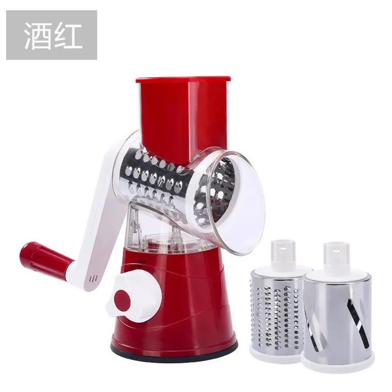 3-in-1 Manual Rotary Vegatable Fruit Slicer Kitchen Cheese Chopper Machine with 3 Sharp Drums Multifunctional Garlic Shredder