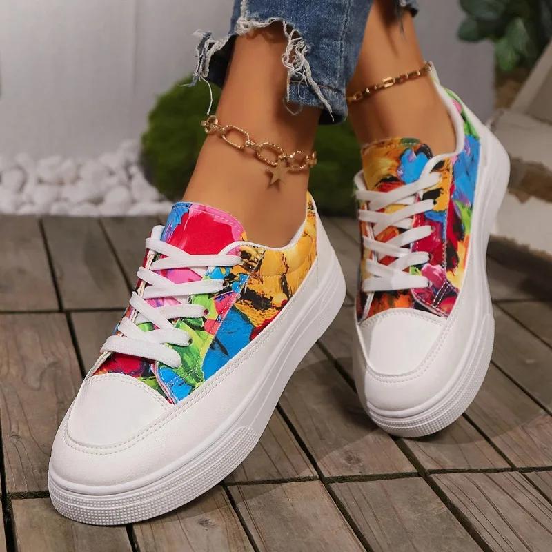 2024 Новые модные однотонные универсальные удобные женские кроссовки на шнуровке с неглубоким носком, круглым носком и плоской подошвой