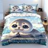 Cute Baby Seal on Ice with Snowflakes Print Bedding Set Duvet Cover Pillowcases (1* Duvet Cover 2* Pillowcases Do Not Include Comforter)