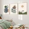 Green Boho Plant Leaves Wall Art Canvas Painting Abstract Lines Sun Posters Modern Living Room Interior Print Picture Home Decor