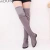 Winter Over The Knee Women Boots 2024 New Female Thigh High Flats Boots Pointed Toe Stretch Fabrics Botas Size 43 Women Shoes