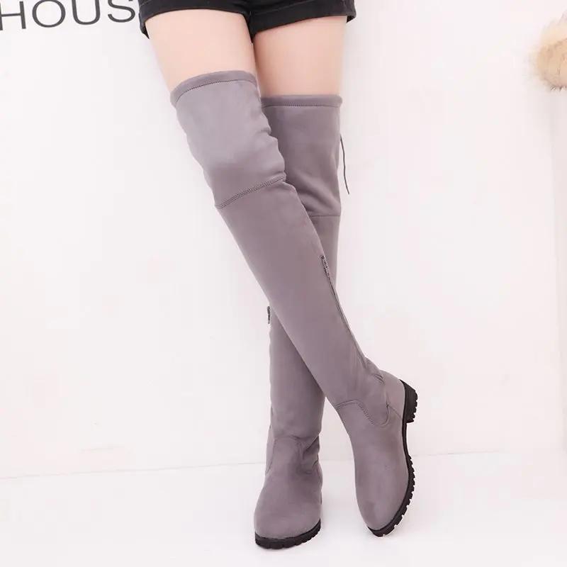 Winter Over The Knee Women Boots 2024 New Female Thigh High Flats Boots Pointed Toe Stretch Fabrics Botas Size 43 Women Shoes