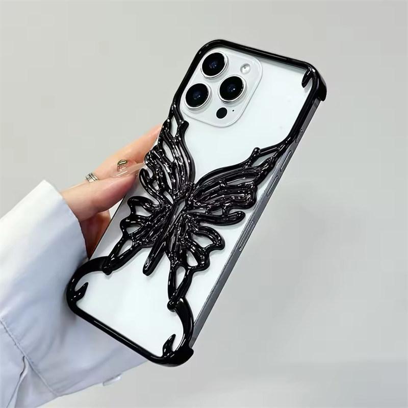 3D Чехол для телефона с полым узором бабочки для отвода тепла для iPhone 17 Air 16 15 14 13 12 11 Pro Max Plus Гальванизированная жесткая задняя крышка