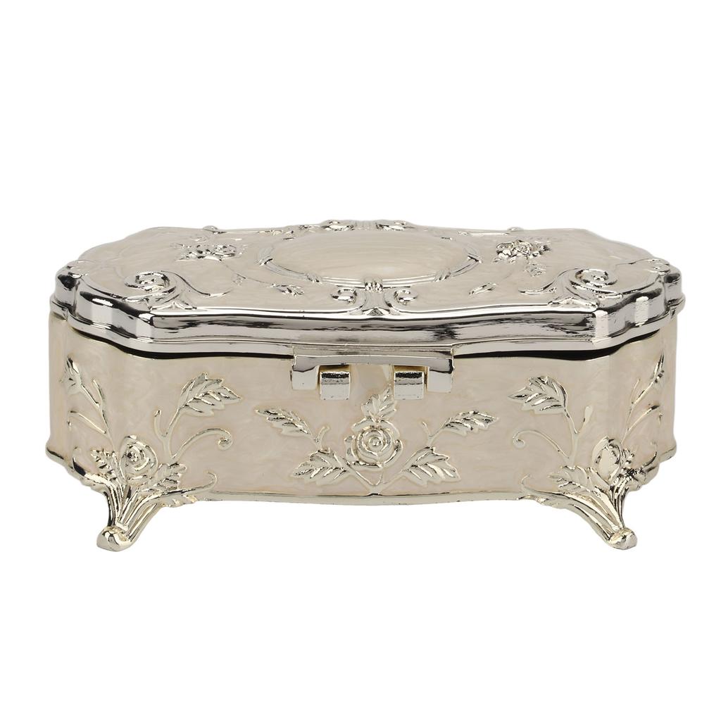 Винтажная шкатулка для украшений Маленькая белая Винтажный сплав цинка Эмаль Органайзер для украшений Металлическая шкатулка для мелочей Ювелирные изделия