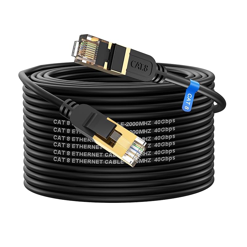Cat 8 Ethernet Cable, 6FT High Speed Heavy Duty 26AWG Cat8 LAN Network Cable 40Gbps, 2000Mhz with Gold Plated RJ45 Connector, Outdoor&Indoor Internet