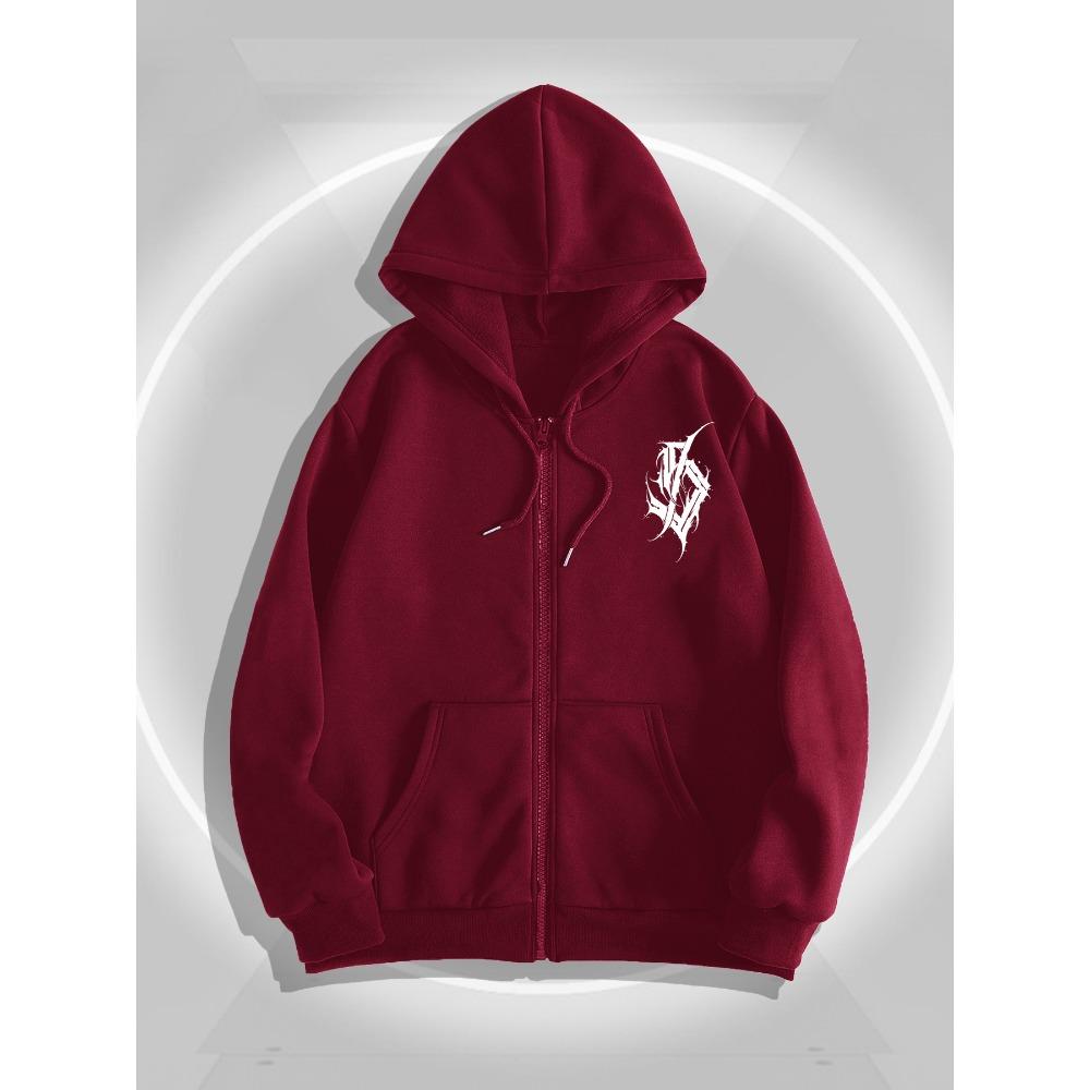 Мужская готическая ветровка с капюшоном и S-образным принтом, повседневная полиэстеровая толстовка на молнии с капюшоном и геометрическим узором