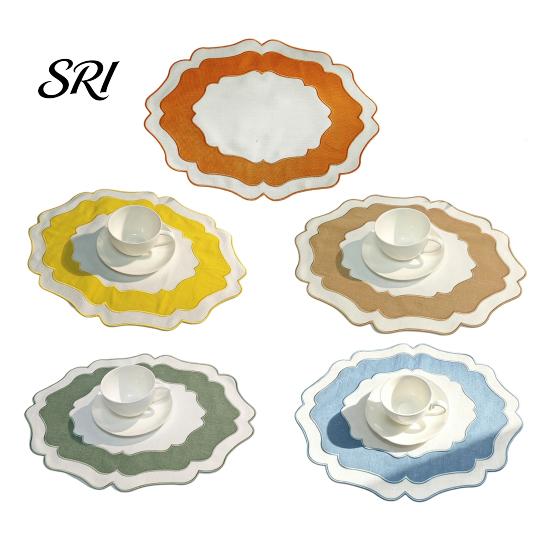 Easy Clean Placemat Scalloped Linen Dining Table Mat Machine Washable Wrinkle Non-shrink Free for Home Farmhouse Kitchen Restaurant Textured