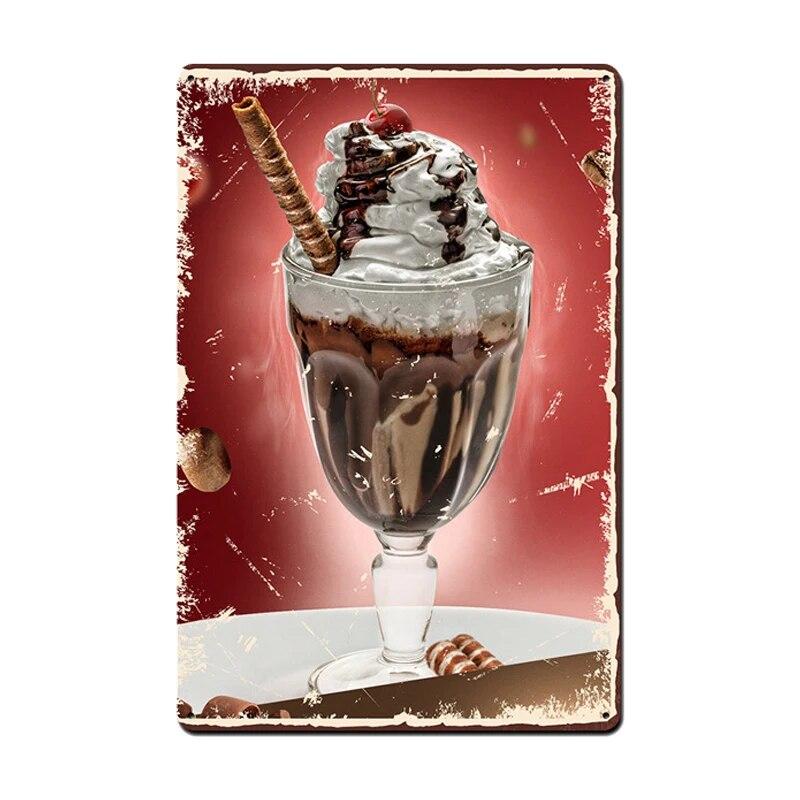 Ice Cream Vintage Metal Poster Retro Chocolate Matcha Cupcake Tin Signs Plaques Wall Decor for Cafe Coffee Shop Club Restaurant